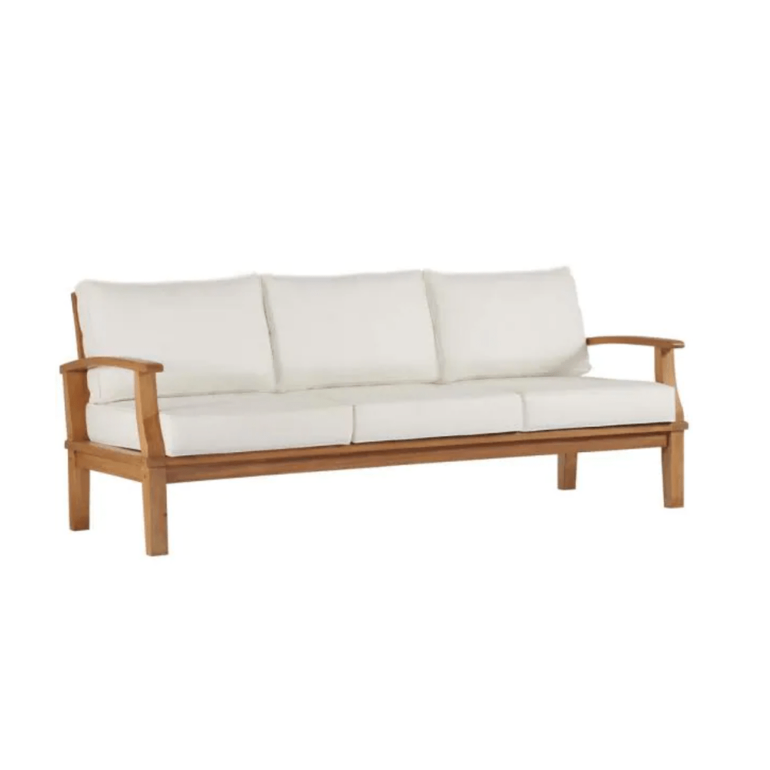 The Home Depot MODWAY Marina Natural Teak Outdoor Sofa with White
