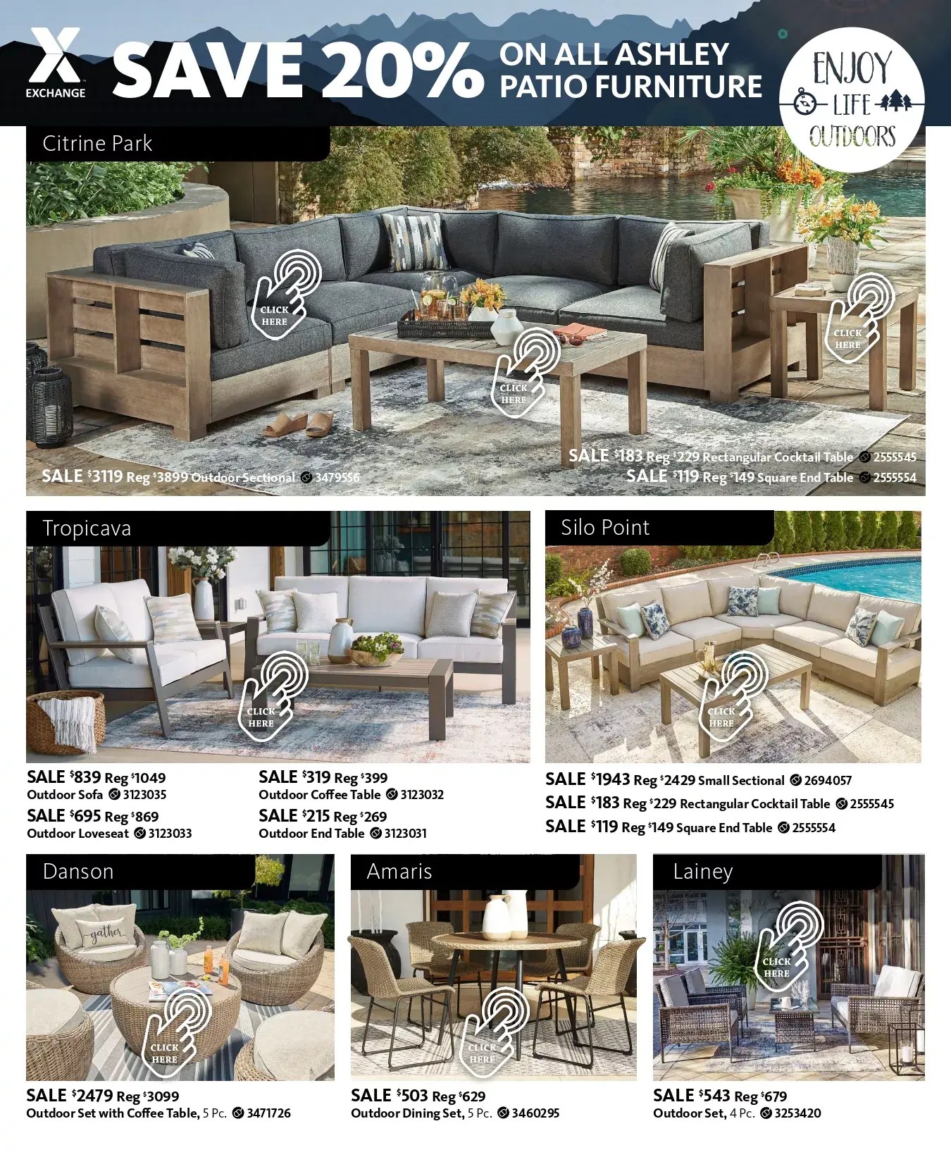 Patio0523 Army Airforce Exchange & Ashley Furniture Landing Pages