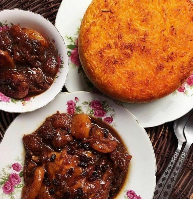 طرز تهیه شیرین قاتق شمالی ساده و خوشمزه و زعفرانی با مرغ