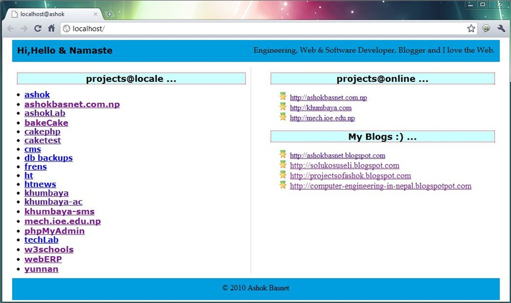 Customize your localhost Display Ashok