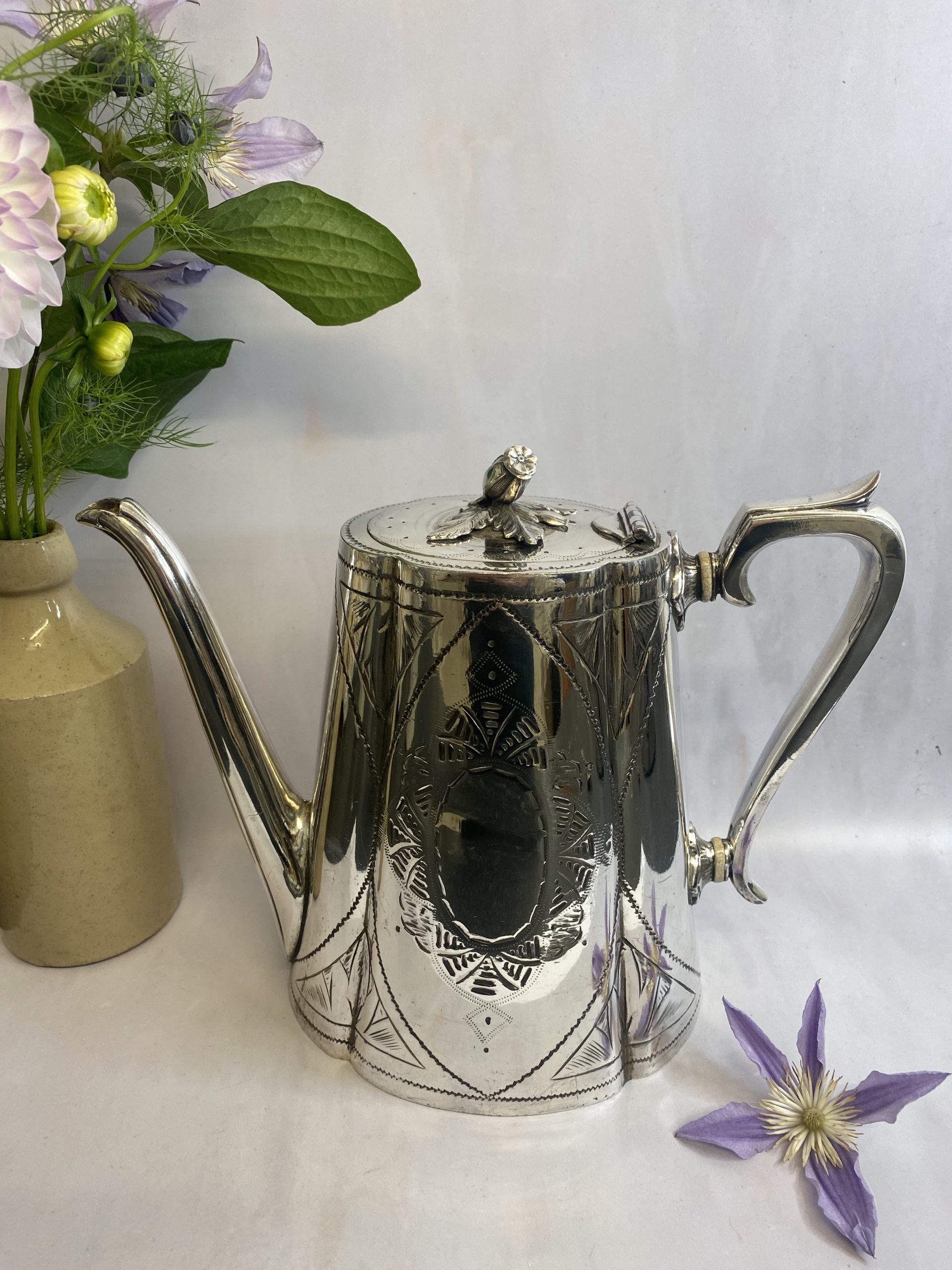 Decorative HandEmbellished Antique Silver Plated Coffee Pot Ashwell