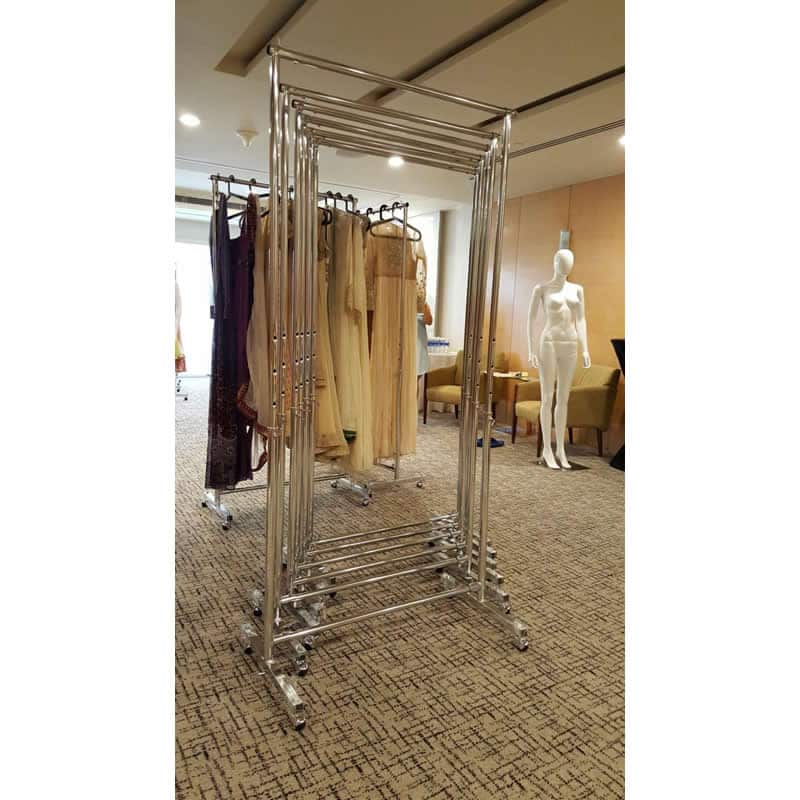 Rent, Clothes Rack, Silver Chrome With Wheel Asia Mannequin