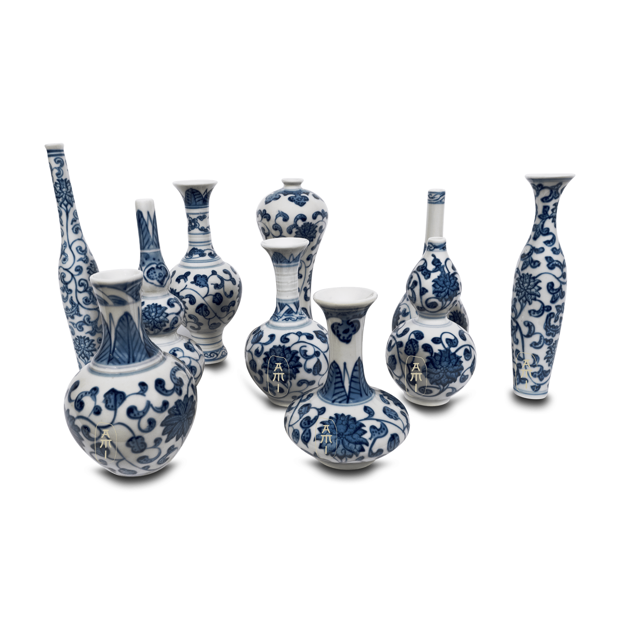 Little porcelain vase set of 10 Asian Mix Interior