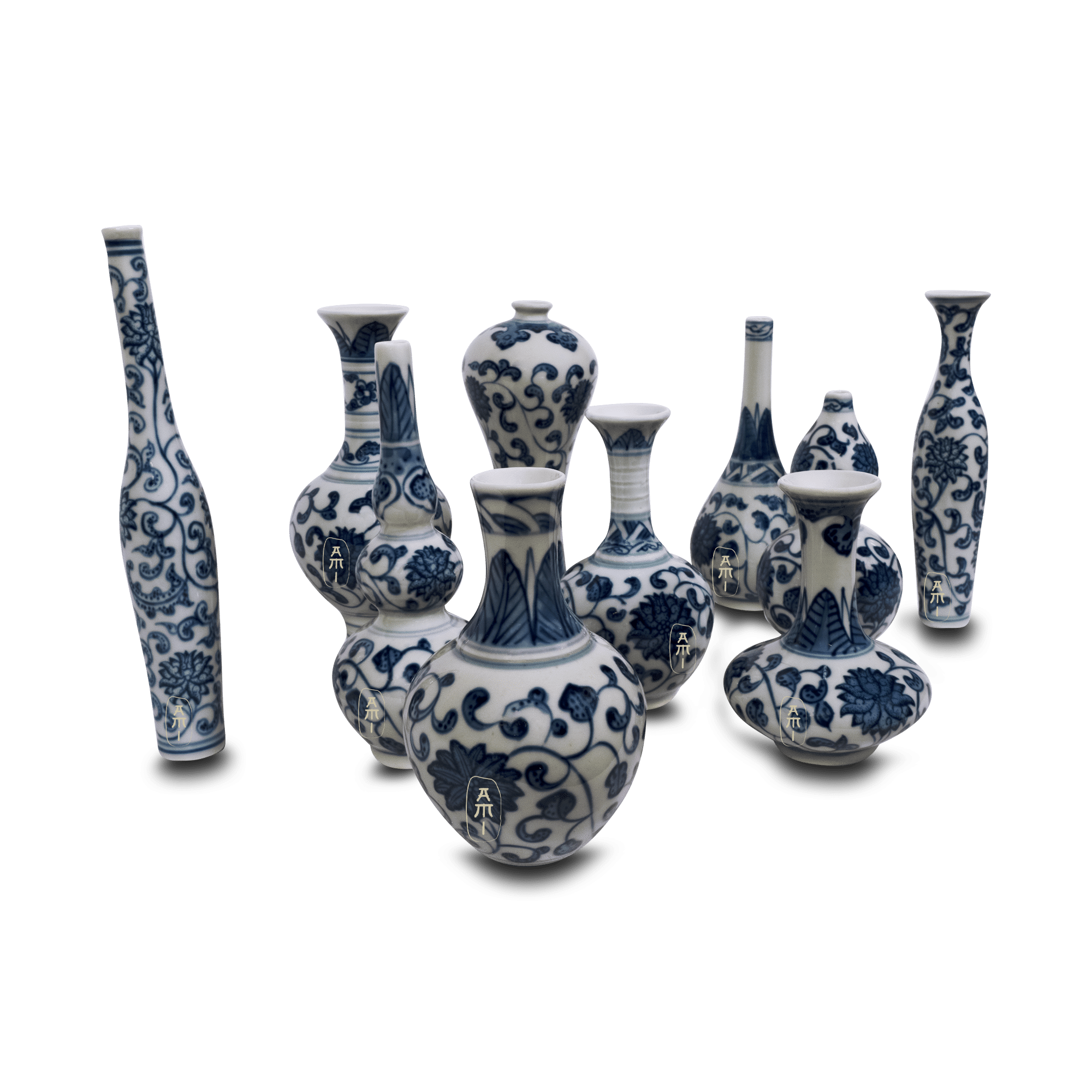 Little porcelain vase set of 10 Asian Mix Interior