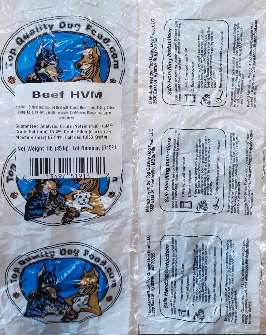 BioExpert Top Quality dog food recalled Beef HVM due to Salmonella and