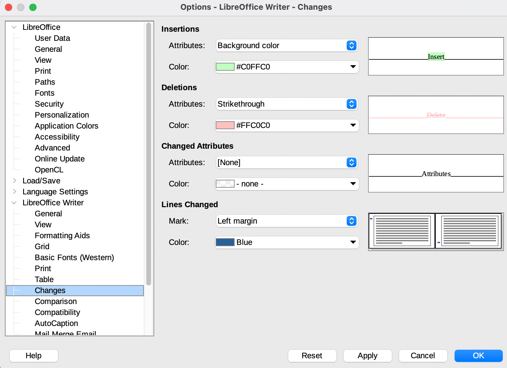 Change tracking formatting English Ask LibreOffice