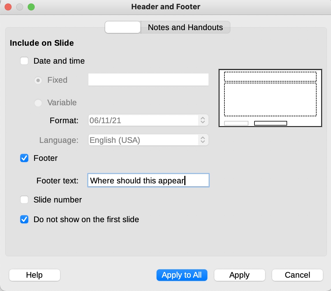 Impress Cannot remove page number from first slide English Ask