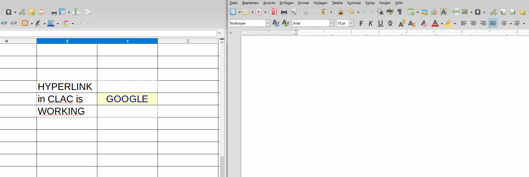 Hyperlink in CALC Tabellen in Writer ohne Funktion Deutsch Ask