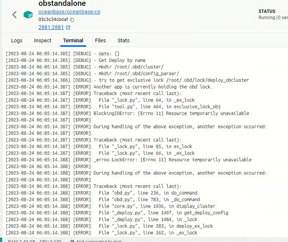 docker ERROR Another app is currently holding the obd lock OceanBase