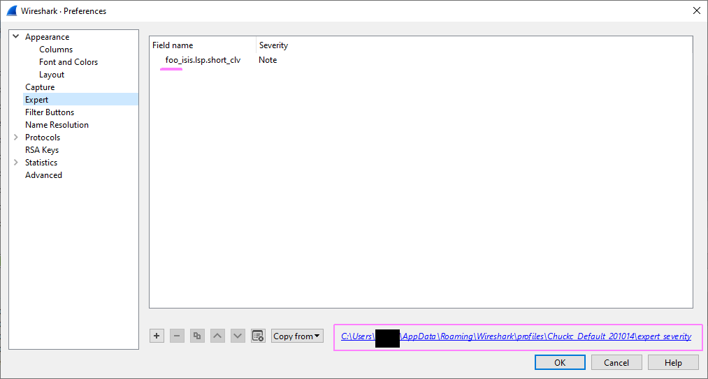 Tshark Error loading table 'Expert Info Severity Level Configuration