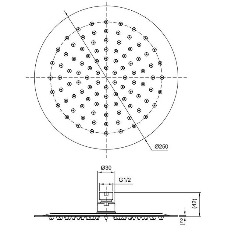 250mm MODERN ROUND RAIN SHOWER HEAD MATT BLACK ROUND SHOWER HEAD