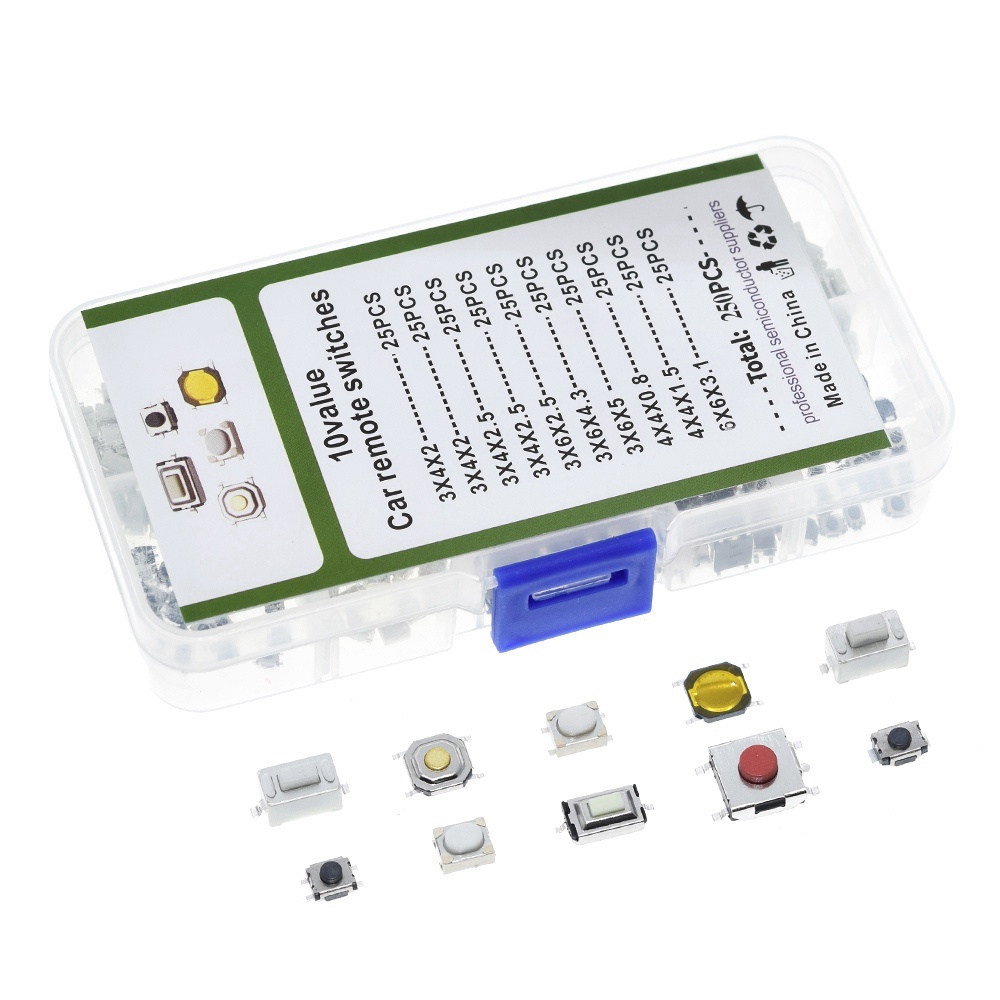 250PCS 10 Types Tactile Push Button Touch Switch Remote Keys Button Microswitch ASK Electronics