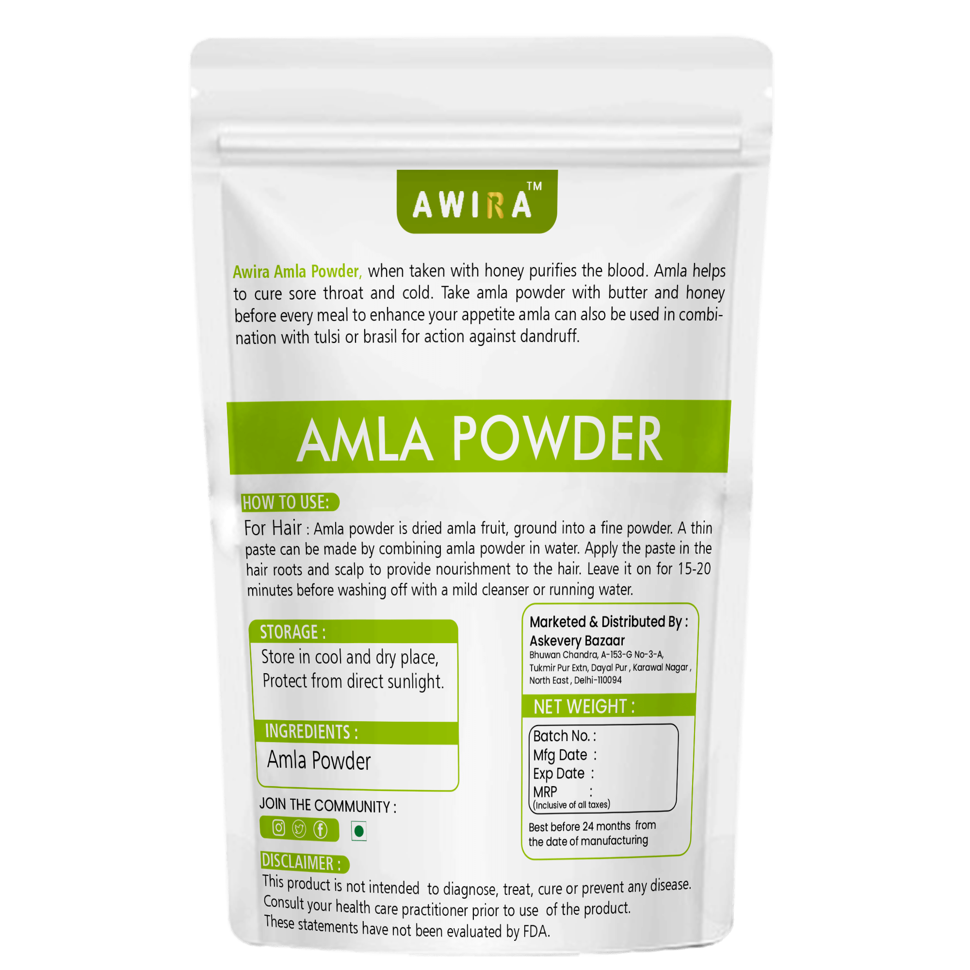 Awira Amla Powder For Hair Helps To Hair Make Long & Strong