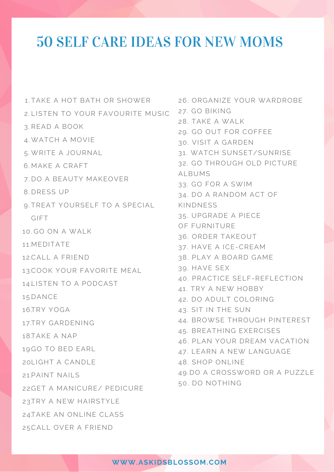 50 Self Care Ideas for New Moms As Kids Blossom