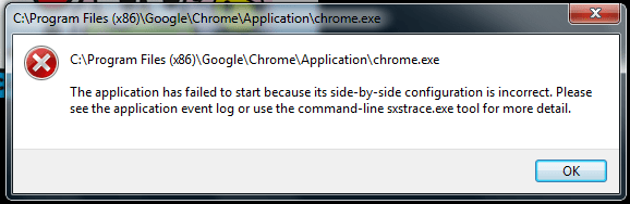 Google Chrome error, “sidebyside configuration is incorrect” Askit
