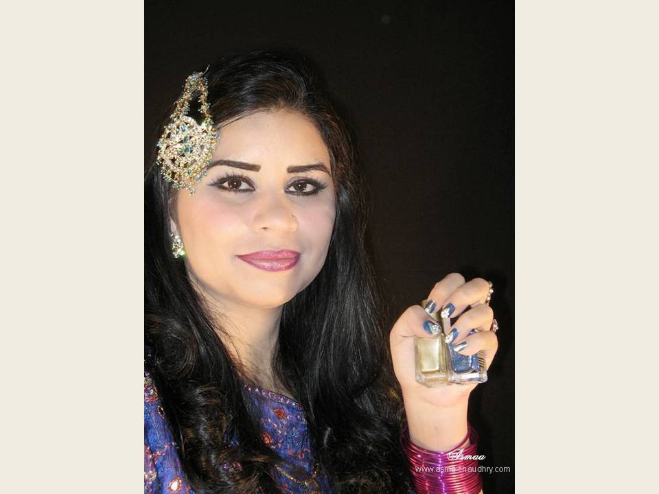 Golden & Denim Blue Nail Art Barry M Nail paint Asmaa Chaudhry