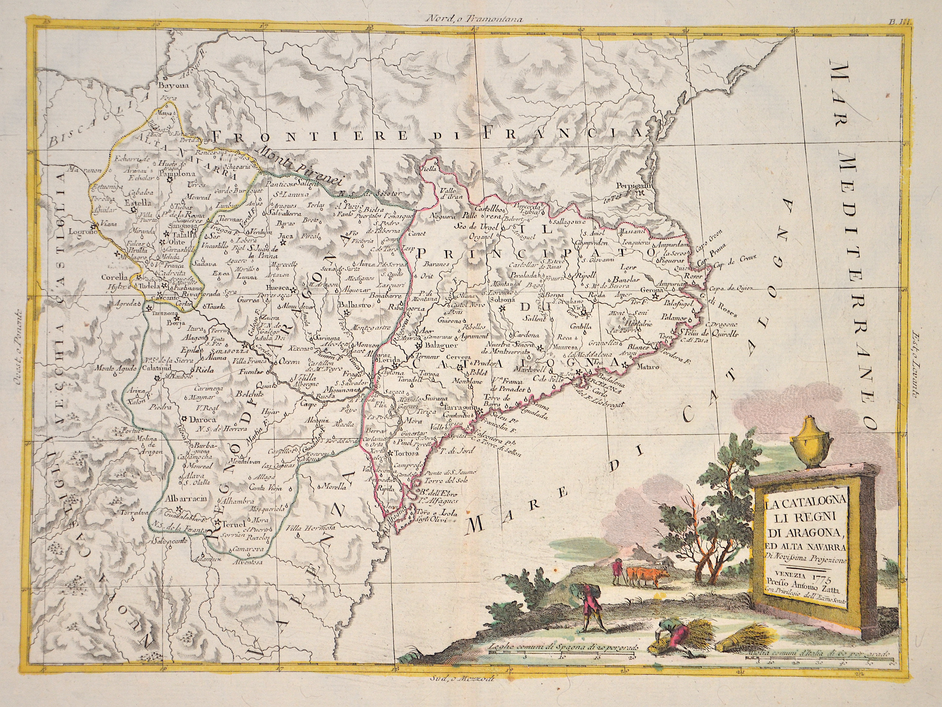 Antique Map Zatta La Catalogna li Regni di Aragona, ed Alta Navarra