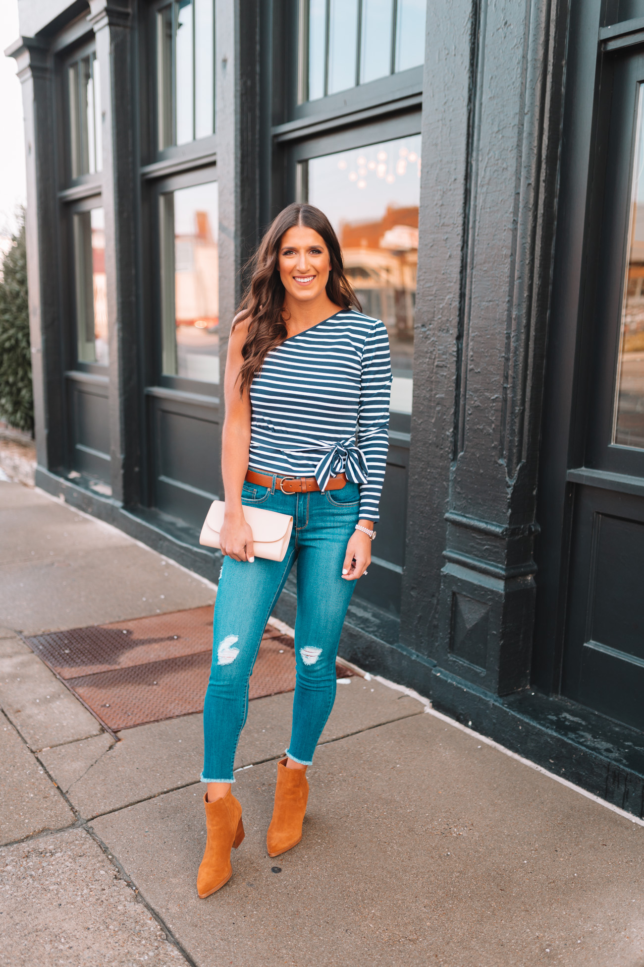 Stripe One Shoulder Top A Southern Drawl