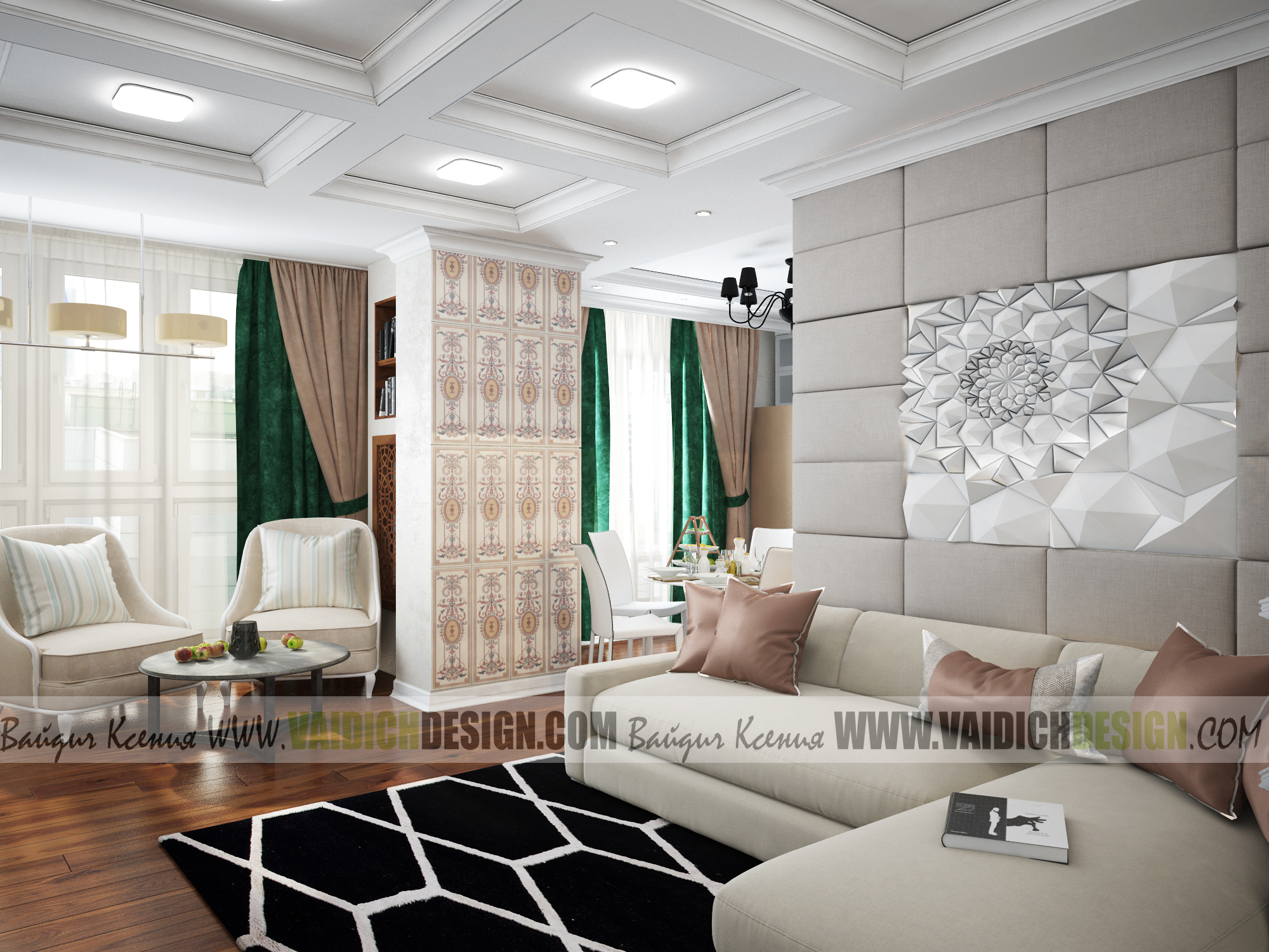 Дизайн кухнигостиной в ЖК Классика