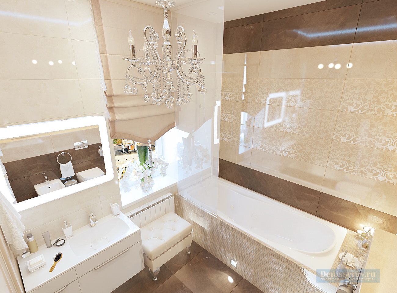 Ванная комната 15 кв. м в современном классическом стиле