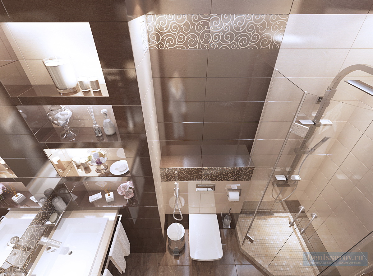 Ванная комната в однокомнатной квартире, современный стиль