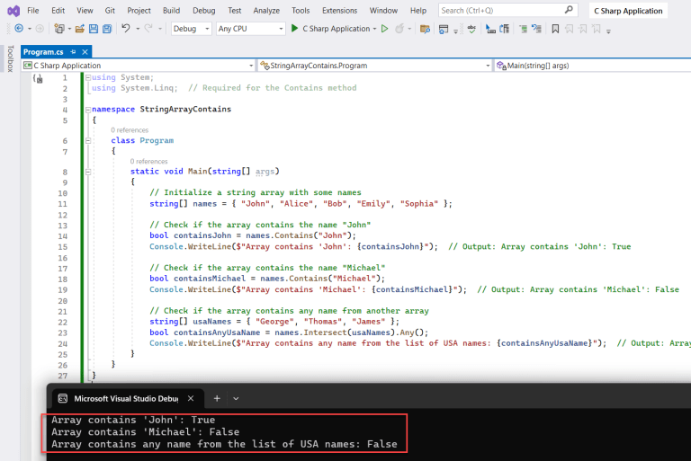 How to Check if a String Array Contains a Specific Element in C