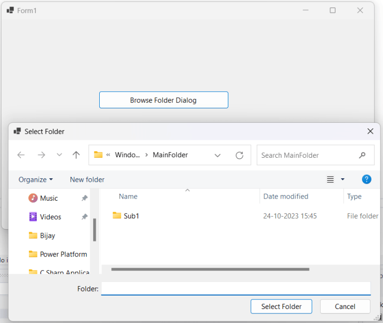 Folder Browser Dialog in C