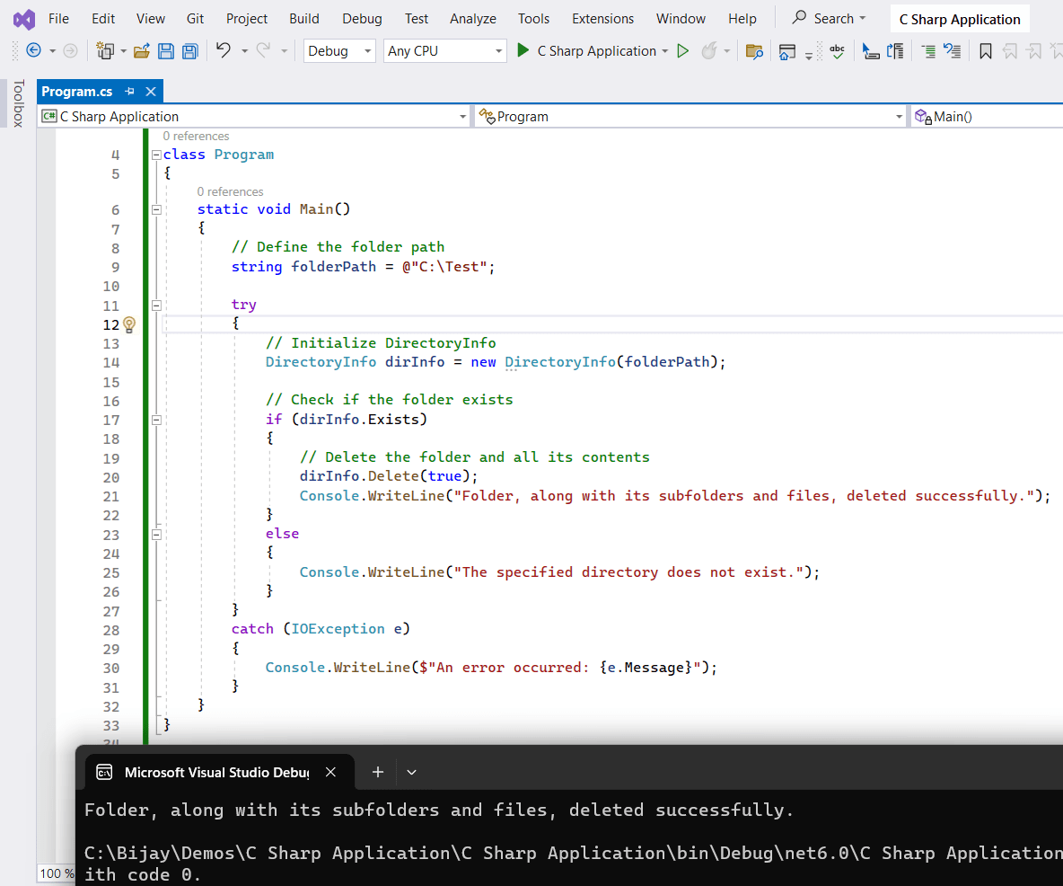 How to Delete a Folder with Subfolders and Files in C?