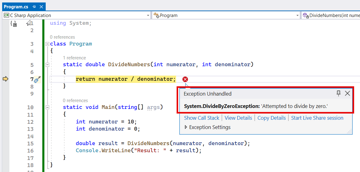 Write A Program To Demonstrate A Division By Zero Exception In C