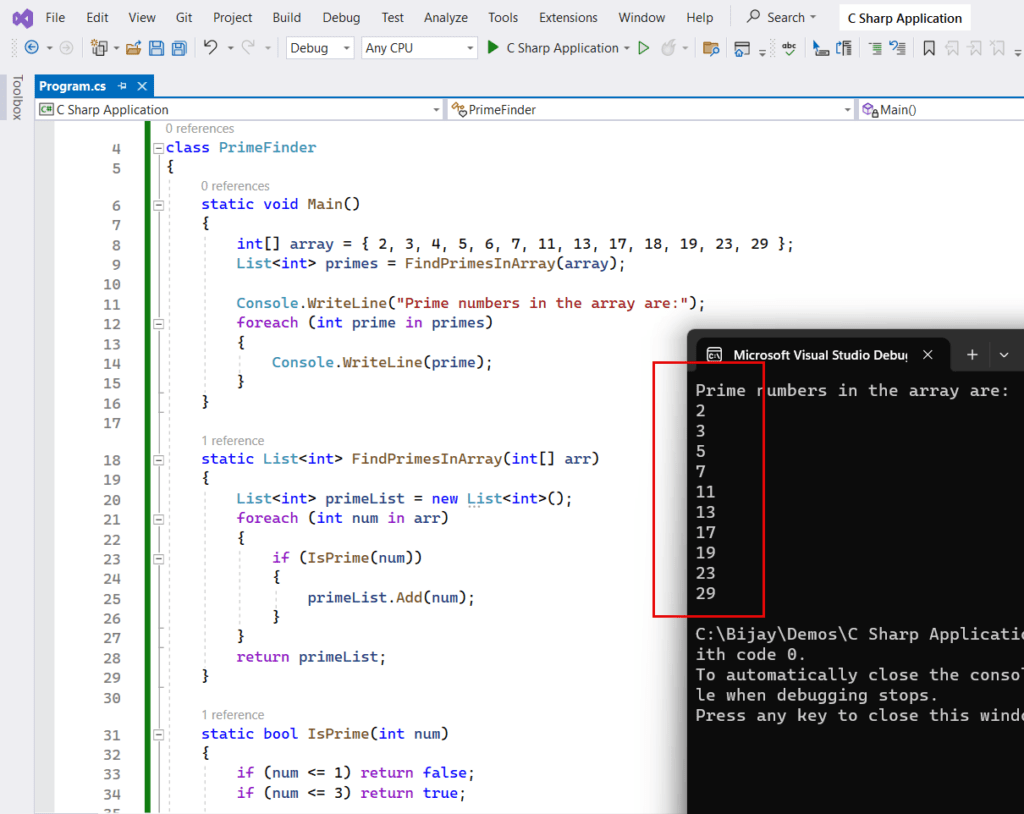 How to Find Prime Numbers in an Array in C?