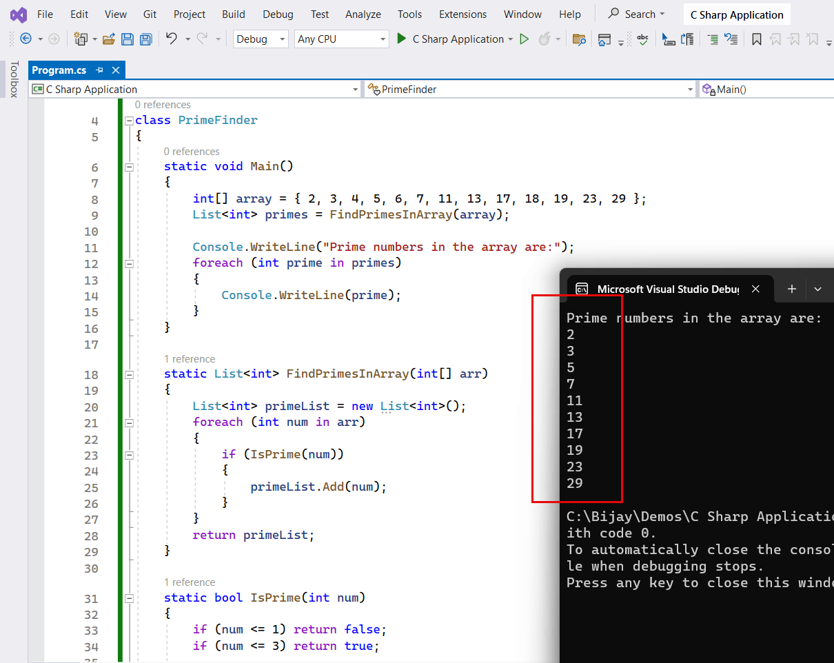 How to Find Prime Numbers in an Array in C?