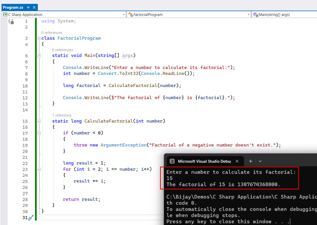 Write a C Program to Print the Factorial of a Number