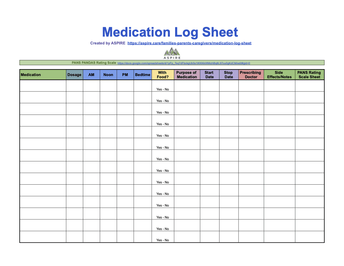Medication Log Sheet Aspire Medication Log Sheet Aspire