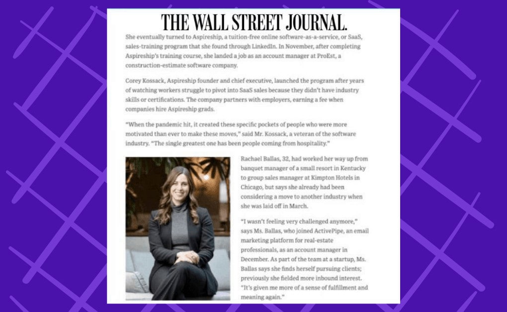 Aspireship in the Wall Street JournalHelping Hospitality Professionals