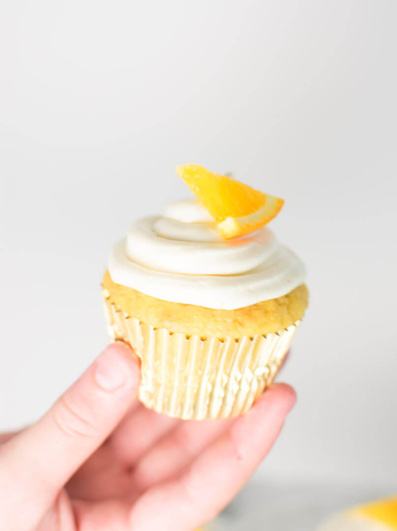 Closeup of an Orange Crunch Cupcake