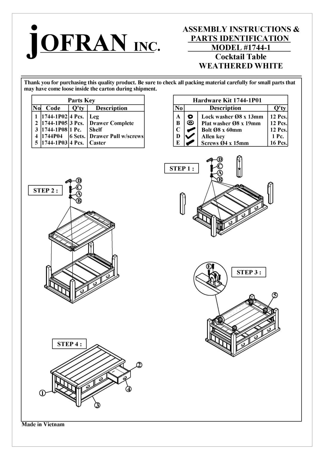 Jofran Furniture Artisans Craft Weathered White Cocktail Table The