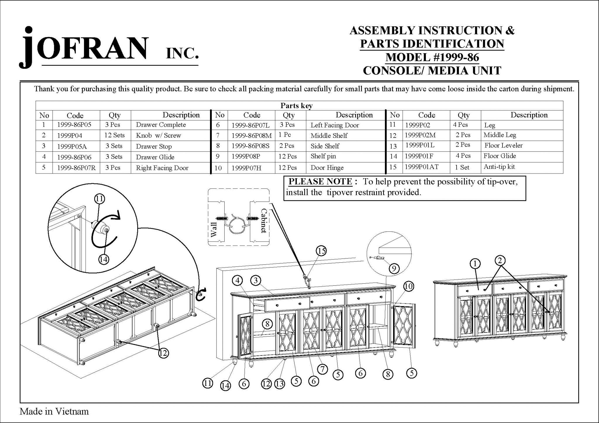 Jofran Furniture Aurora Hills Brushed Grey 6 Door Accent Chest The