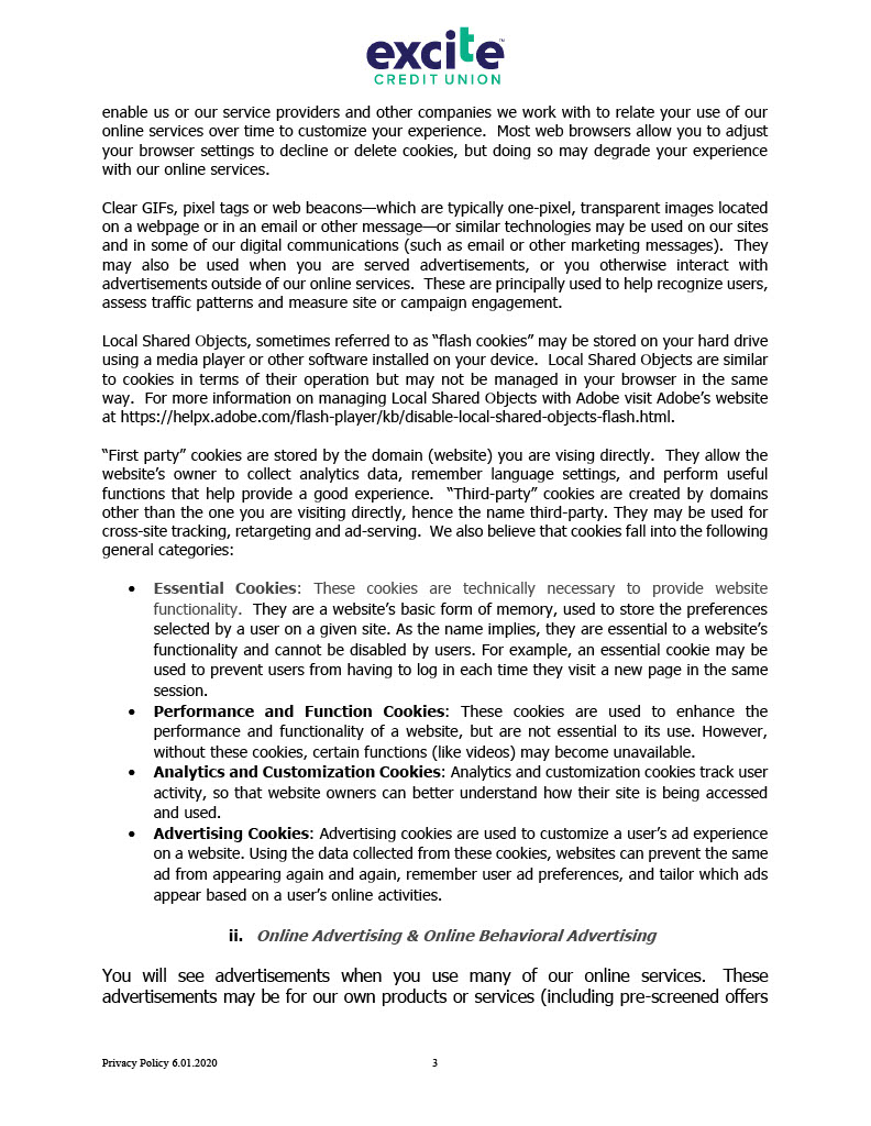 Excite Credit Union Privacy Policy