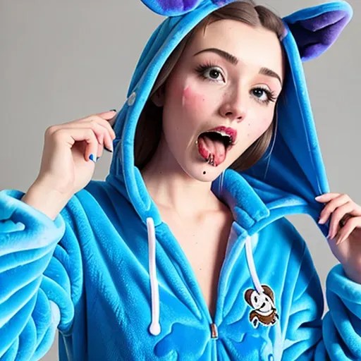 Dopamine Girl - Girl wearing a stitch onesie, clothing stained in cum