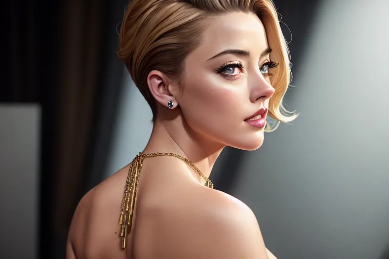 Dopamine Girl - a photo shot of,amber heard,naked,arched back pose,indoor,small breasts,five