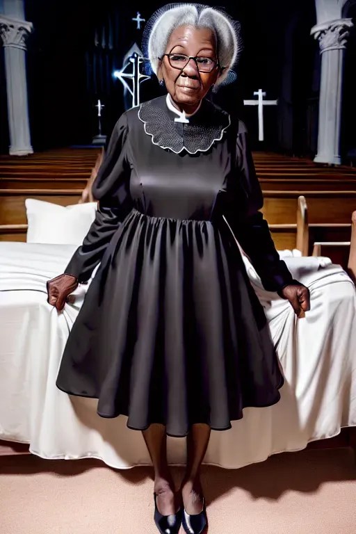 old black granny in church dress))), big saggy tits, sup... - AI Art by