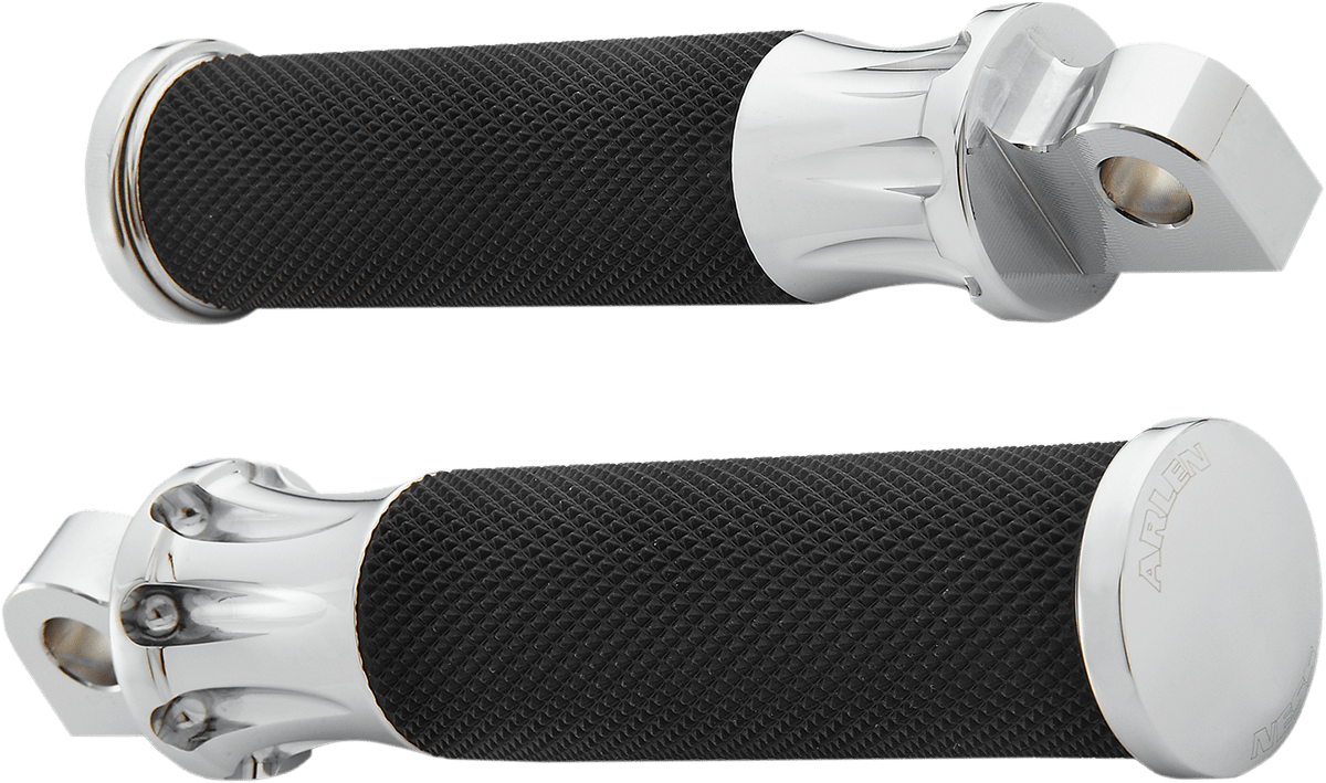 Arlen Ness Pair Male Mount Fusion Deep Cut Chrome Footpegs for Harley