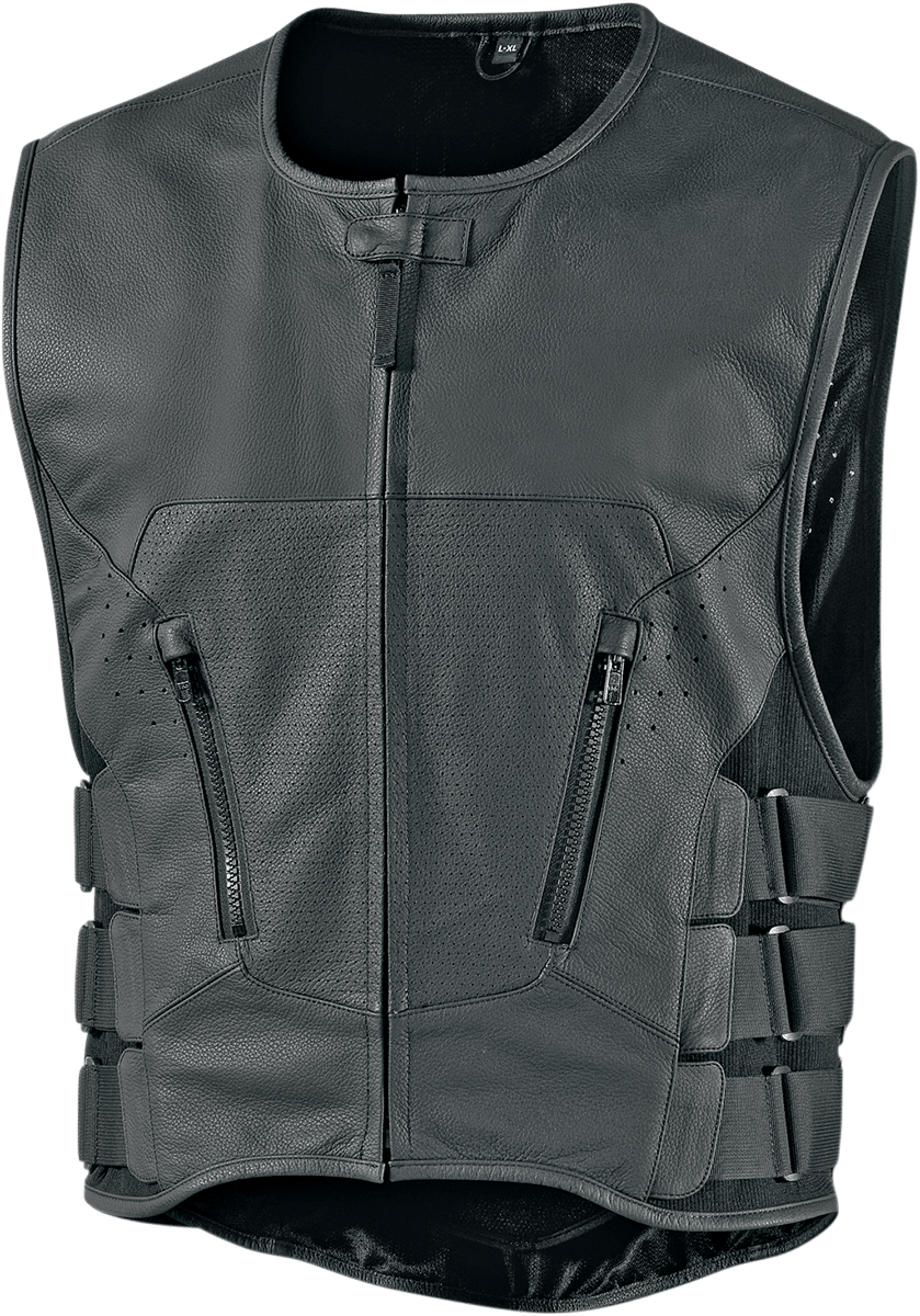 Mens Icon Black Leather Regulator Stripped Motorcycle Riding Armored