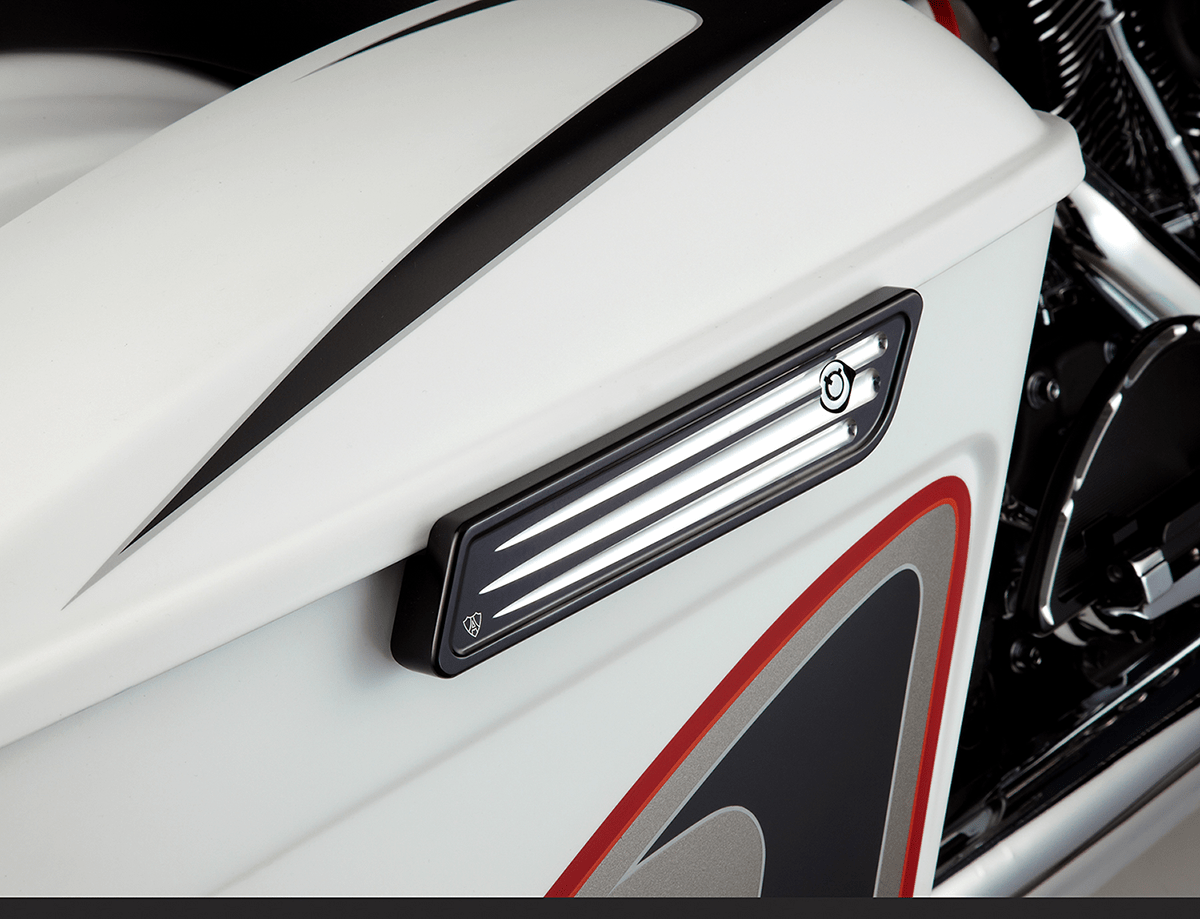 Arlen Ness Black Deep Cut Saddlebag Hinge Covers 1419 Harley Bagger Touring JT's CYCLES