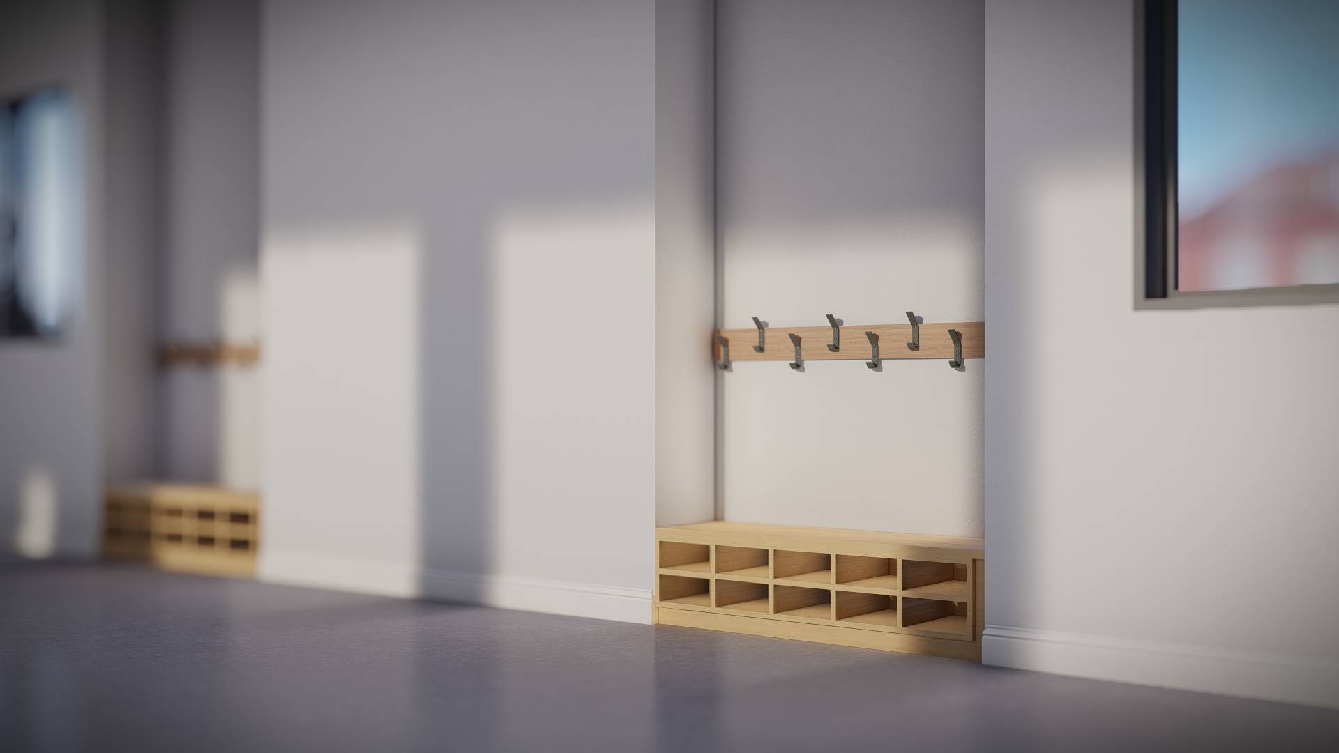 WA/PH Pigeon hole shoe storage bench unit with peg rail Storage bench