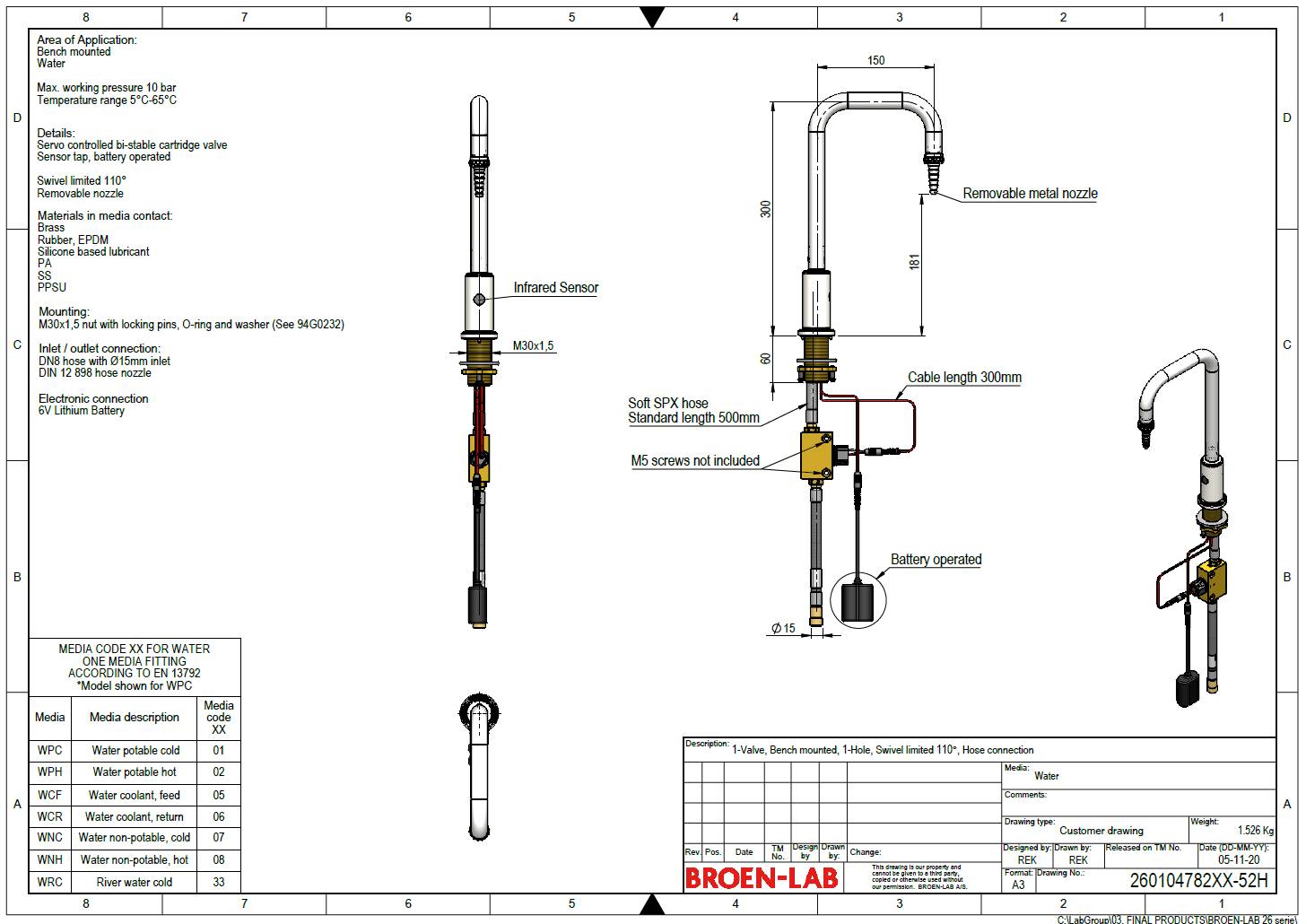 Table Mounted Laboratory Handsfree Water Tap BROENLAB NBS BIM Library