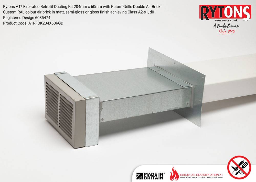 Rytons A1® Firerated Retrofit Ducting Kit 204mm x 60mm with Double Air