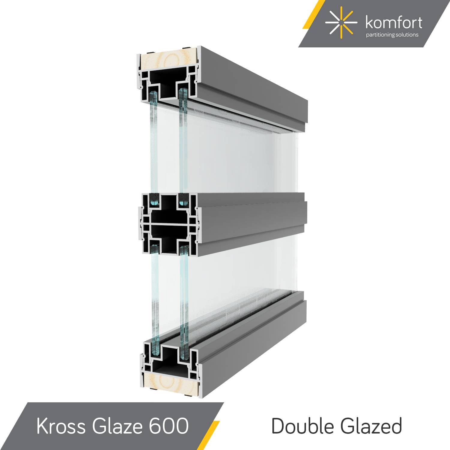 Komfort Kross Glaze 600 Split Glazed Framed Partitioning Komfort