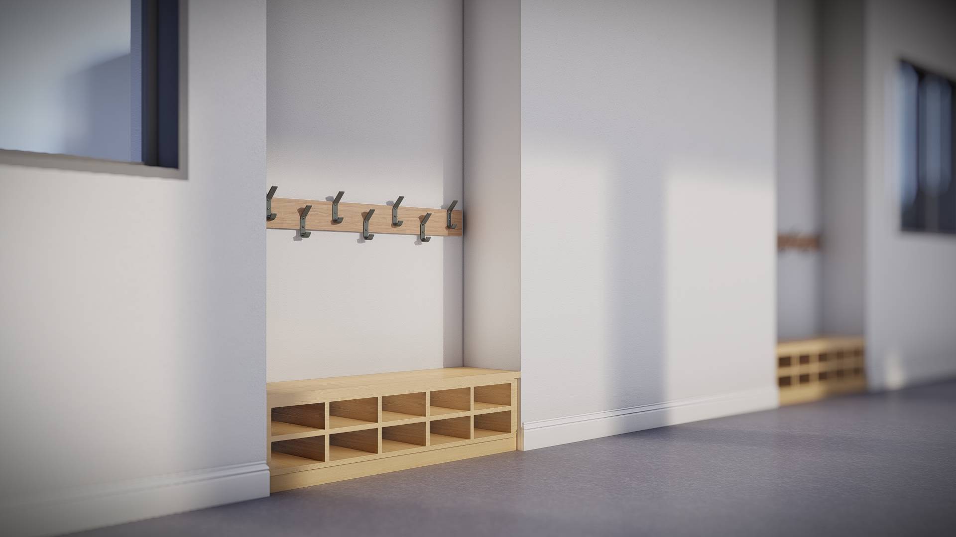 WA/PH Pigeon hole shoe storage bench unit with peg rail Storage bench