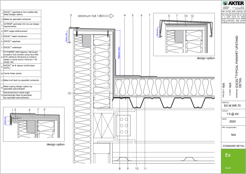 Excel Profiled Metal Deck (Multi layer) Warm Roof Typical Parapet